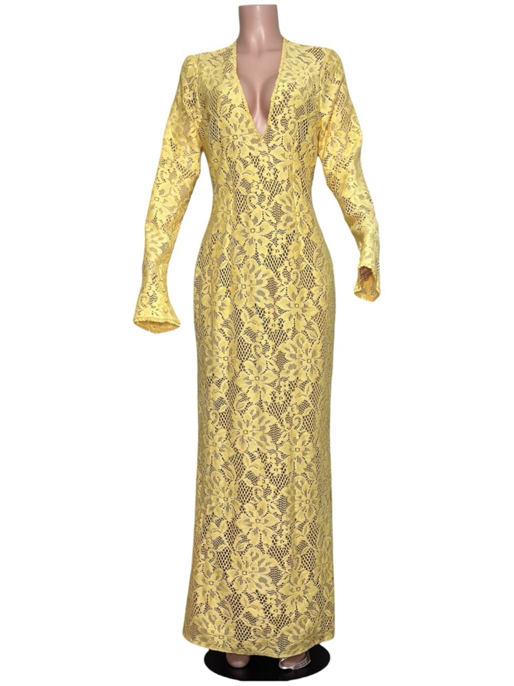 House of CB Indiana Yellow Lace Long Sleeve Maxi Dress - Picture 7 of 11